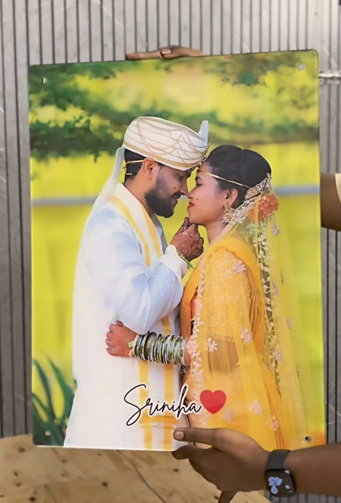 Acrylic photo frame on living room wall